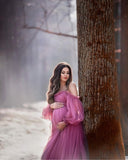 Niulatu Sleeve Maternity Dress Tulle Robe for Photoshoot Off Shoulder Pregnancy Baby Shower HZ1007
