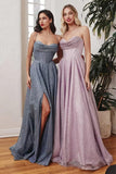 Niulatu Women's Glitter Prom Dresses Long with Slit 2025 Spaghetti Strap Formal Evening Party Maxi HZ1007