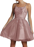 Niulatu Lace Beaded Tulle Homecoming Dresses Short Square Neck Prom Dress Spaghetti Straps Party HZ1007