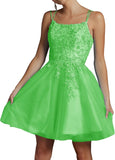 Niulatu Lace Beaded Tulle Homecoming Dresses Short Square Neck Prom Dress Spaghetti Straps Party HZ1007