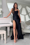 Niulatu Women's Satin Lace Mermaid Prom Dresses Long with Slit 2025 Strapless Formal Evening Party HZ1007