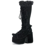 Niulatu Brand Goth Platform Chunky High Heels Fur Short Plush women's Boots Cosplay Winter Stylish Punk Snowboots Shoes Woman DJSE