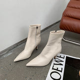 Niulatu Women Ankle Boots Sock Botas Thin High Heels Black White Khaki Stretch Shoes Ladies Party Pumps Zipper Size DJSE