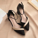 Niulatu Women Classic Pointed Toe High Quality Black Leather Buckle Strap Square Heel Shoes Lady Office Pumps Sapatos Femininas G288 DJSE