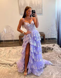 Niulatu Tiered Lace Tulle Prom Dresses Long 2025 Spaghetti Straps Formal Corset Evening Gown with HZ1007