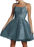 Niulatu Lace Beaded Tulle Homecoming Dresses Short Square Neck Prom Dress Spaghetti Straps Party HZ1007
