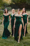 Niulatu Women's Velvet Slit Mermaid Prom Dress Long Off Shoulder Bridesmaid Dress Strapless Party HZ1007