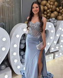 Niulatu Mermaid Spaghetti Straps Sage Green Long Satin Prom Dresses Formal Evening Dress SD2416