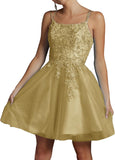 Niulatu Lace Beaded Tulle Homecoming Dresses Short Square Neck Prom Dress Spaghetti Straps Party HZ1007