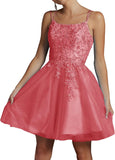 Niulatu Lace Beaded Tulle Homecoming Dresses Short Square Neck Prom Dress Spaghetti Straps Party HZ1007
