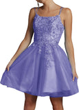 Niulatu Lace Beaded Tulle Homecoming Dresses Short Square Neck Prom Dress Spaghetti Straps Party HZ1007