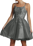 Niulatu Lace Beaded Tulle Homecoming Dresses Short Square Neck Prom Dress Spaghetti Straps Party HZ1007