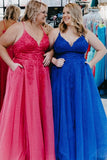 Niulatu Lace Glitter Tulle Prom Dress Long Ball Gown V Neck Formal Evening Dress Maxi Party HZ1007