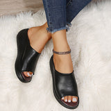 Niulatu Women Summer 2025 New Ethnic Style Wedge with Fish Mouth One Word Drag Cake Thick Bottom Women's Shoes Large Size DJSE