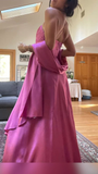 Niulatu Pink A Line Beaded Prom Dress Long Evening Gown HZ1007