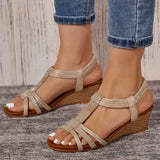 Niulatu Women Wedges Gladiator Sandals Bohemia Open Toe Leisure Platform Beach Shoes Sandals Ladies Comfy Metallic Summer Heeled Shoes DJSE