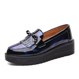 Niulatu Women Loafers Spring Autumn Black Patent Leather Slip-on Retro Fringe Tassel Sweet Casual Flats platform Shoes Lady DJSE