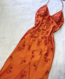 Niulatu Orange Straps Beaded Long Prom Dress Evening Dress HZ1007