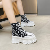 Niulatu Women's 2025 New Summer Thin Zebra Pattern High-Top Women's Raise the Bottom Platform Dad Canvas Shoes DJSE