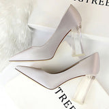 Niulatu Shoes Clear Crystal Woman Pumps Silk High Heels Shoes Sexy Wedding Shoes Women Heels Party Shoes Female Plus Size 41 42 DJSE