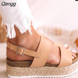 Niulatu Women Sandals Summer Buckle Strap Gladiator Open Toe Sandals Hemp Platform Shoes Female Casual Ladies Sandals Plus Size sdf4 DJSE