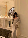 Niulatu Mermaid Square Neckline Ivory Date Night Dress Long Prom Dresses Birthday Outfits SD1075