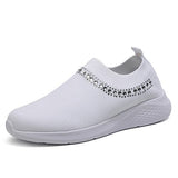 Niulatu to college Women Crystal Sneakers 2025 Woman Flat Mesh Loafer Women's Comfort Vulcanized Ladies White Casual Shoes Trainers Basket Female DJSE
