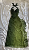 Niulatu Halter Ombre Green V Neck Chiffon Long Prom Dress Party Evening Gown HZ1007