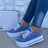 Niulatu Women's Canvas Shoes 2025 Summer European and American New Thick-soled Lace-up Canvas Shoes Women's Low-top Shoes DJSE