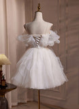 Niulatu A Line White Spaghetti Straps Sweet Mini Dress Homecoming Dress HZ1110