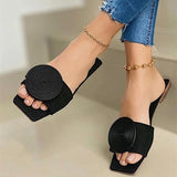 Niulatu Women's Casual Slippers Round Buckle Solid Flat Sandals Fashion Square Toe Comfortable Beach Shoes Plus Size Chinelo Nuvem DJSE