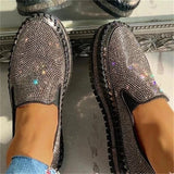 Niulatu Women Autumn Sequined Round Toe Flats Sneakers Luxury Glitter Crystal Slip On Loafers Platformvulcanized Shoes Sewing Lazy Shoes DJSE