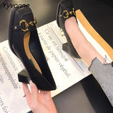 Niulatu Women's High Heels 2025 Autumn New French Retro Horse Street Buckle Square Toe Shallow Mouth Thick Heel Large Size Shoes DJSE