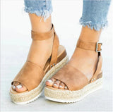 Niulatu Women Casual Sandals Fish Mouth Hemp Rope Platform Wedge Shoes Fashion Round Toe Buckle Leopard Print Beach Flats Plus Size DJSE