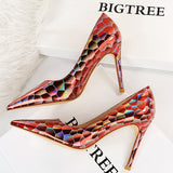 Niulatu Shoes New Patent Leather Woman Pumps Metal Stone Pattern High Heels Designer Women Heels Stiletto Female Pumps Size 43 DJSE