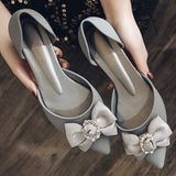 Niulatu Women Shoes Butterfly-knot Pumps Summer Drill Ladies Pointed Toe Shallow Jelly Shoes Low Heel Office Female Footwear DJSE