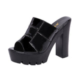 Niulatu 32-43 High Heels Slippers Women Platform Shoes Summer 2025 Block Heel Patent Leather Slides Ladies Slippers for Office DJSE