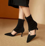 Niulatu Women's Sandals 2025 French Sexy High Heels Black Suede Pointed Toe Modern Shoes Summer Back Zipper Stiletto Heel Hollow Boots DJSE