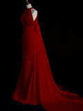 Niulatu Sheath Halter Red Satin Long Prom Dress Evening Dress Formal Dress SD1818
