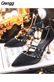 Niulatu Women's Shoes, Outer Wear Fashionable Sparkling Rhinestone Satin Wine Glass Heel Shoes, Baotou Slippers DJSE