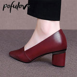 Niulatu Thick Heel Shoes Soft Leather Shallow Mouth Pointed High Heel Retro Ethnic Style High-end Elegant Women's Shoes DJSE