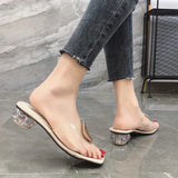 Niulatu Heels Elegant Slippers Women New Summer Shoes Woman Metal Buckle Transparent Square Low Heels Mules Shoes Female Strap DJSE