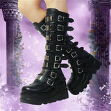 Niulatu Autumn Winter Women's Knee High Boots Gothic Punk Wedges High Heels Platform Motorcycle Boots Cosplay Shoes For Woman DJSE