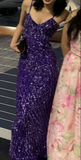 Niulatu Spaghetti Straps V Neck Sequins Prom Dress Purple Mermaid Formal Party Evening Dress HZ1007