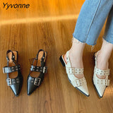 Niulatu Spring New Brand Women Sandal Fashion Buckle Ladies Casual Slip On Mules Pointed Toe Shallow Dress Sandal Shoes DJSE