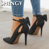 Niulatu Bow Pumps Women High Heels Pointed Toe Stiletto Pumps Sexy Party Woman Black Wedding Shoes Zapatos Mujer Dropshipping DJSE