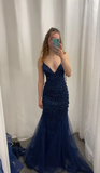 Niulatu Navy Blue Prom Dress Sexy Mermaid Evening Dress HZ1007