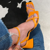 Niulatu New High Heels Women's Shoes Open Toe Suede Sexy Word Buckle Women Sandals Rome Gladiator Yellow Green DJSE