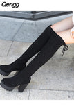 Niulatu Fashion Women Over The Knee High Boots Square High Heel Women Shoes Platform Winter All Match Sexy Women Boots Size DJSE