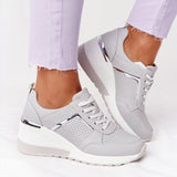Niulatu Women Sneakers Lace-Up Wedge Sports Shoes Women's Vulcanized Shoes Casual Platform Ladies Sneakers Comfy Females Flat DJSE